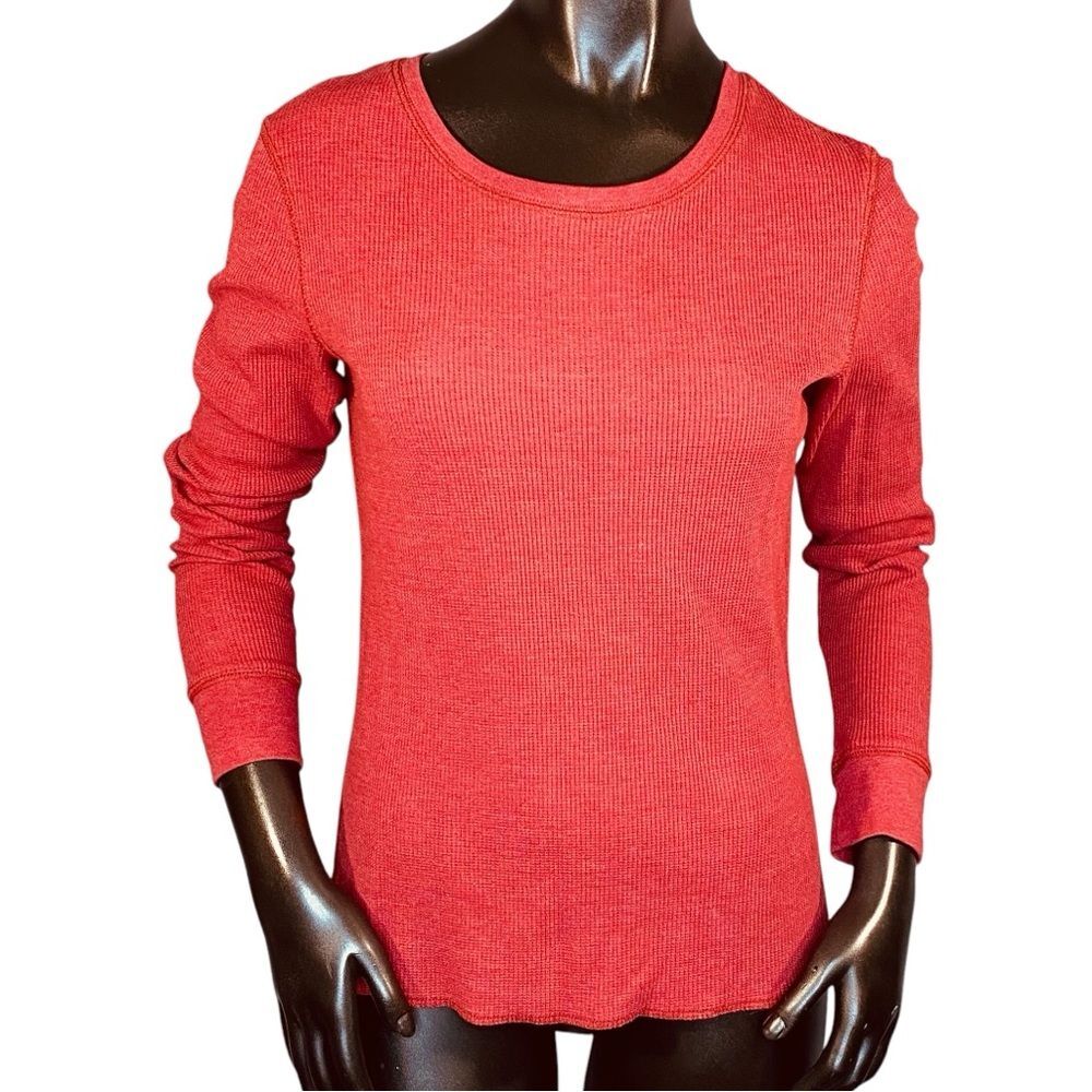 Natural Reflections Ribbed Tee Dark Coral Long Sleeve Casual Crew Neck SZ SM